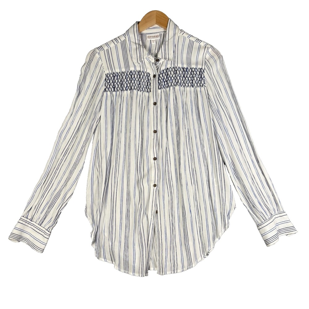 SHYANNE Striped Blouse Women's Size Small Blue Button-Up Countrycore Western Top